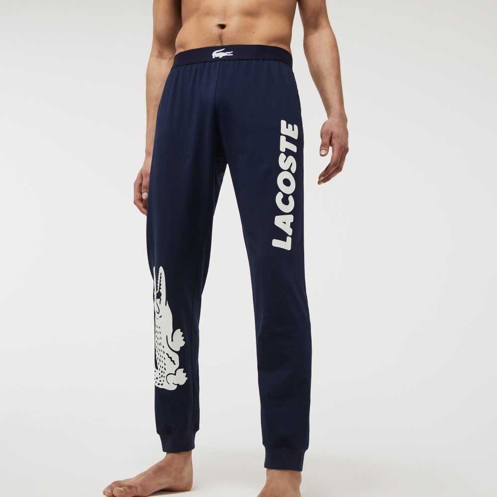 Lacoste Crocodile Print Stretch Algodon Pajama Pants Azul Marino Azules Blancas | 2653-JRGAP