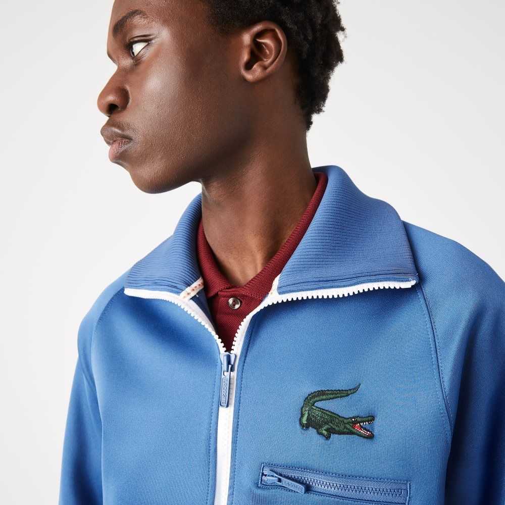 Lacoste Crocodile Stand-Up Collar Zippered Jacket Azules | 0346-RHFNJ