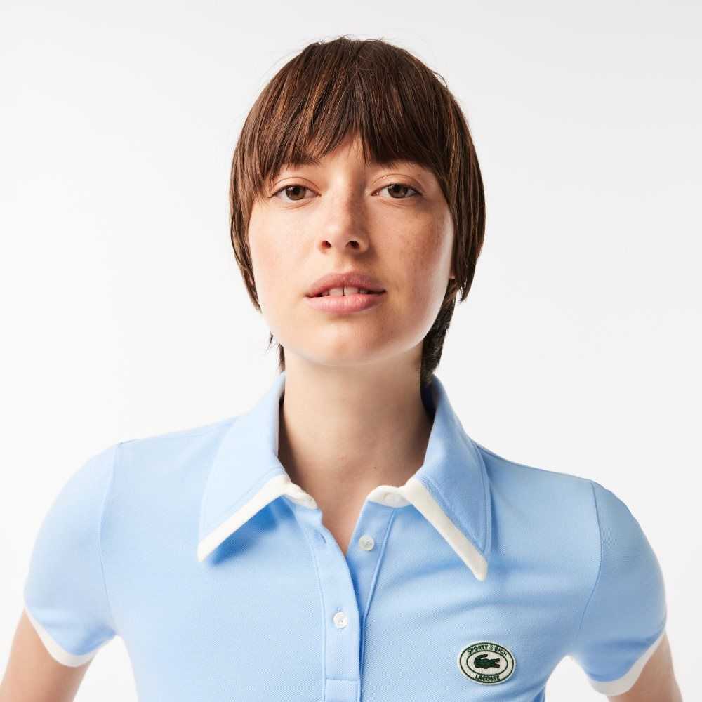 Lacoste Deportivo & Rich Contrast Collar Azules Blancas | 3861-QAVFK