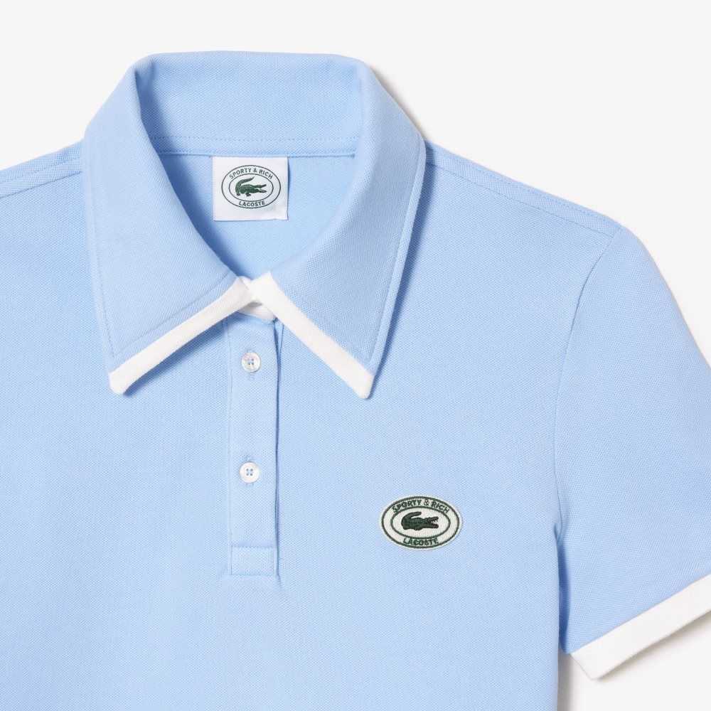 Lacoste Deportivo & Rich Contrast Collar Azules Blancas | 3861-QAVFK