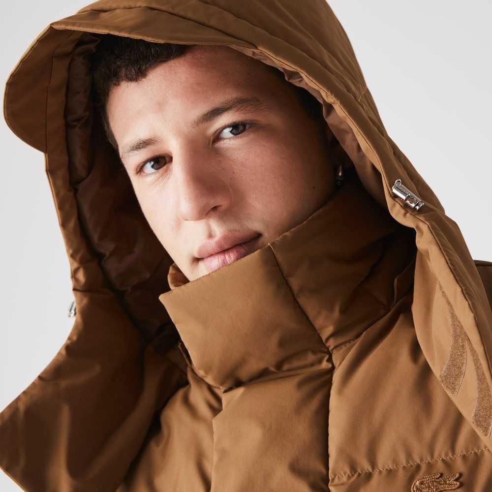 Lacoste Detachable Hood Long Puffer Coat Marrones | 4825-PKBMO