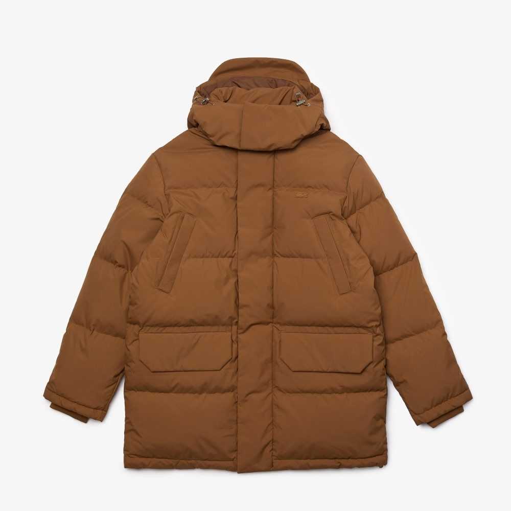 Lacoste Detachable Hood Long Puffer Coat Marrones | 4825-PKBMO