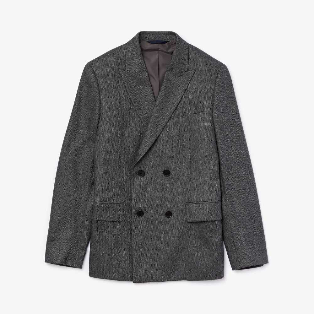 Lacoste Double-Breasted Chevron Virgin Lana And Cashmere Blazer Gris Gris | 7619-VKZSR