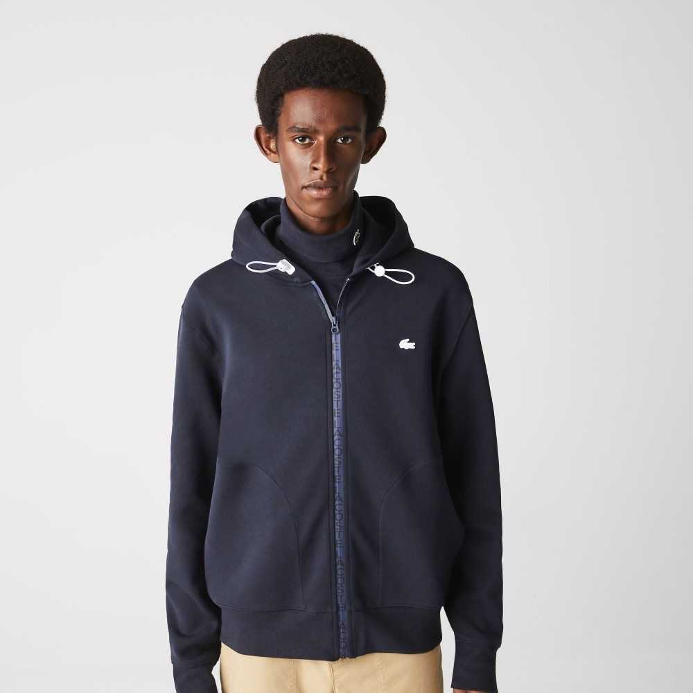 Lacoste Encapuchado Algodon Blend Lettered Zip Azul Marino Azules | 4238-VHELK