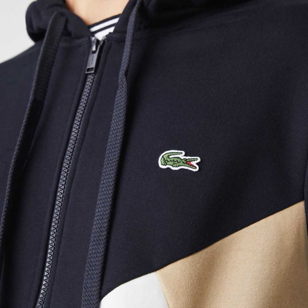 Lacoste Encapuchado Colorblock Lettered Fleece Zip Azul Marino Azules Blancas Beige | 4572-IQTCN