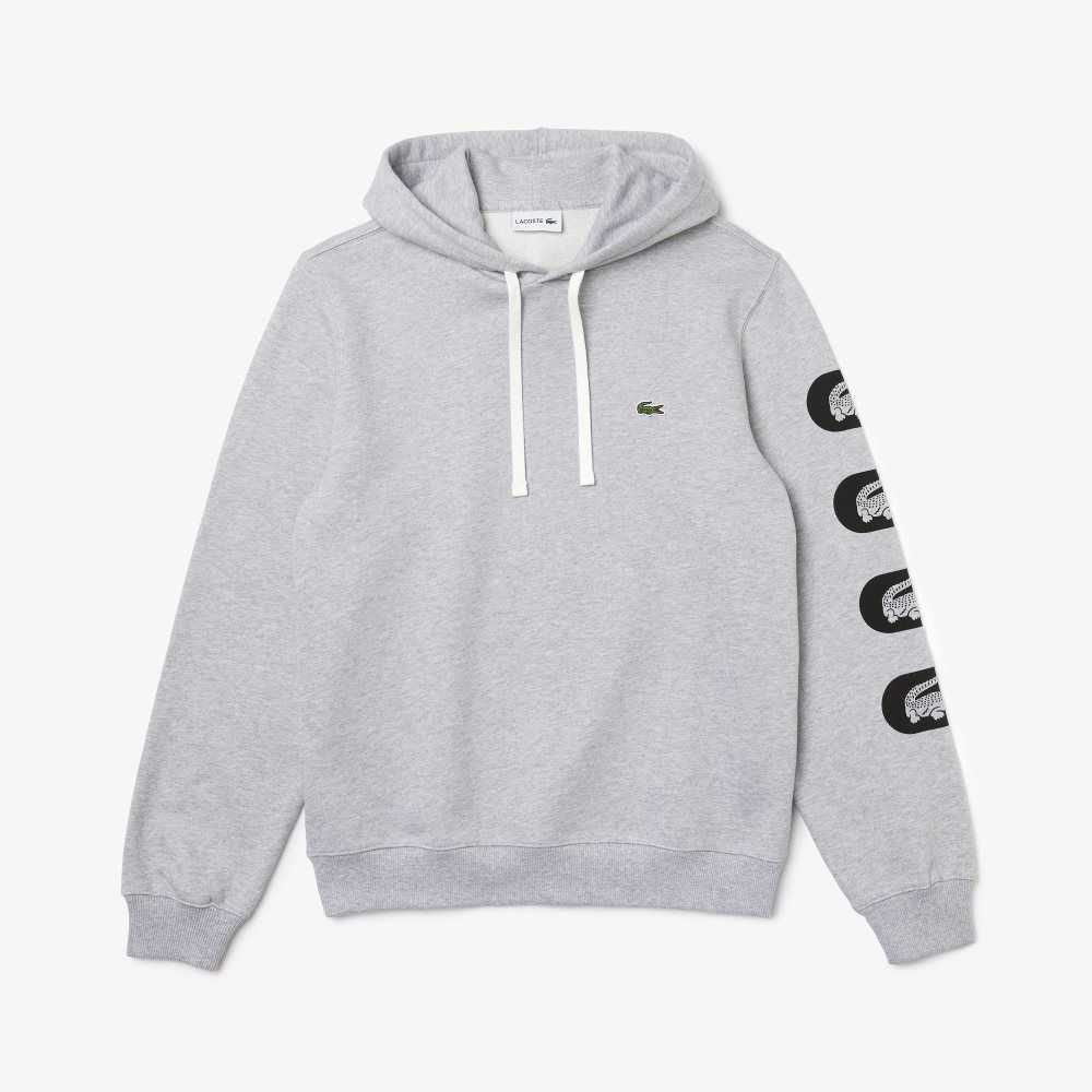 Lacoste Encapuchado Print Sleeve Fleece Gris | 5130-LCJWA