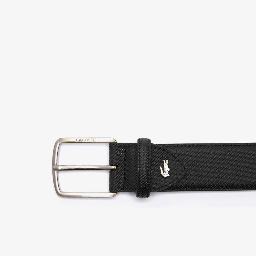 Lacoste Engraved Hebilla Pique Lona Belt Negras | 9374-JFYON