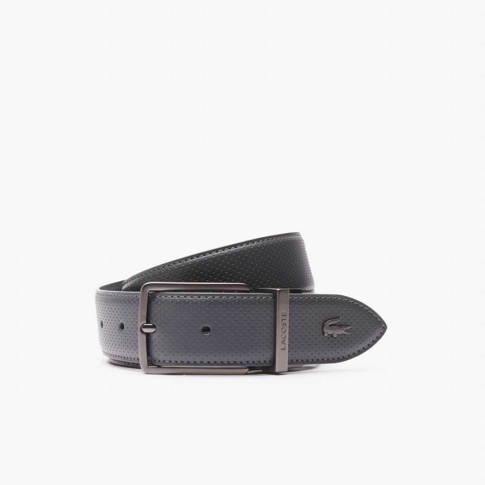 Lacoste Engraved Hebilla Reversible Pique Cuero Gris Oscuro | 2571-SJHAD