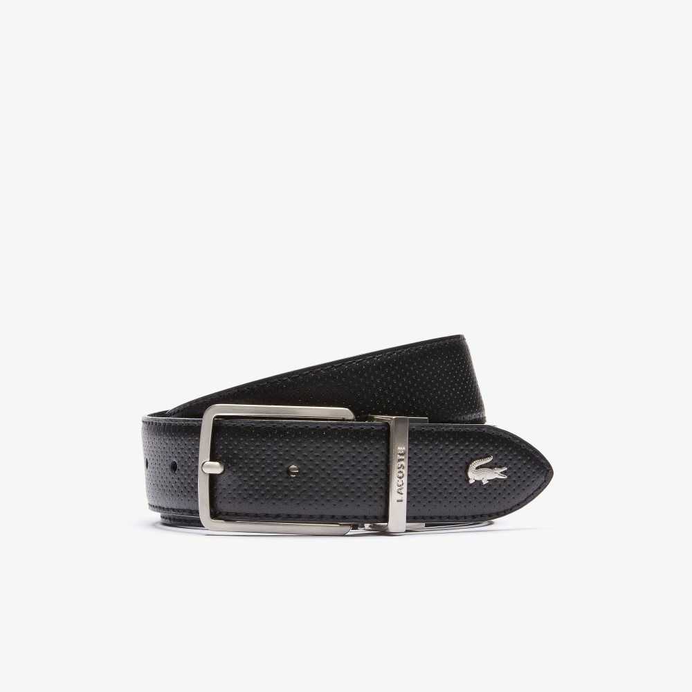 Lacoste Engraved Hebilla Reversible Pique Cuero Negras | 5037-PITCA