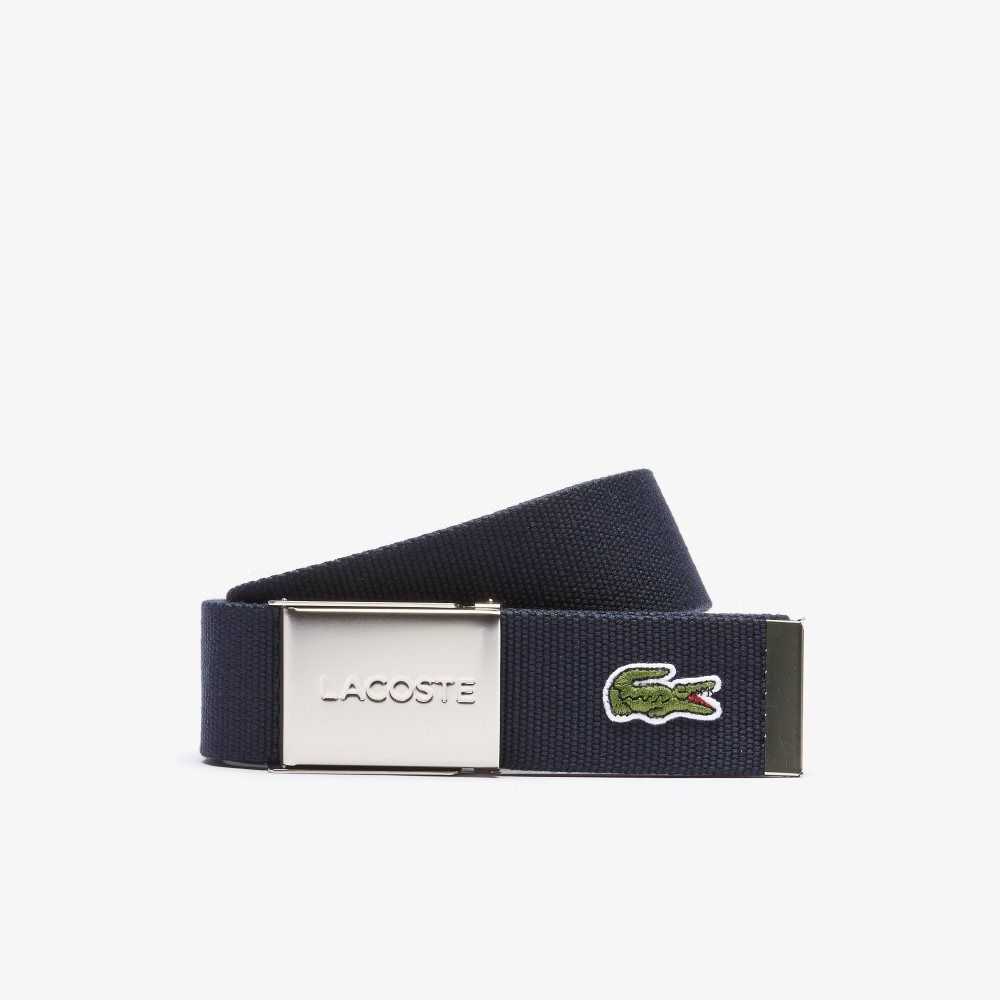 Lacoste Engraved Hebilla Woven Fabric Azul Marino Azules | 7609-RKAGI