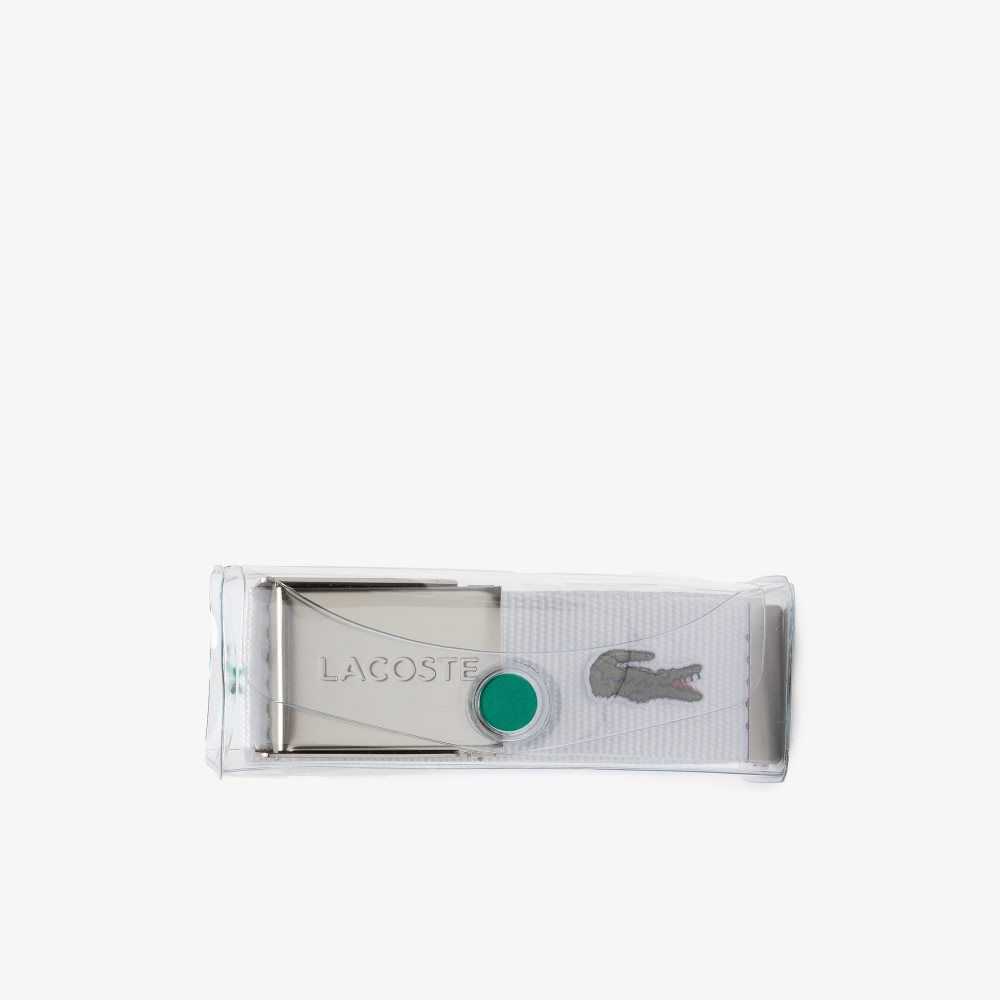 Lacoste Engraved Hebilla Woven Fabric Belt Blancas | 1874-JMKID