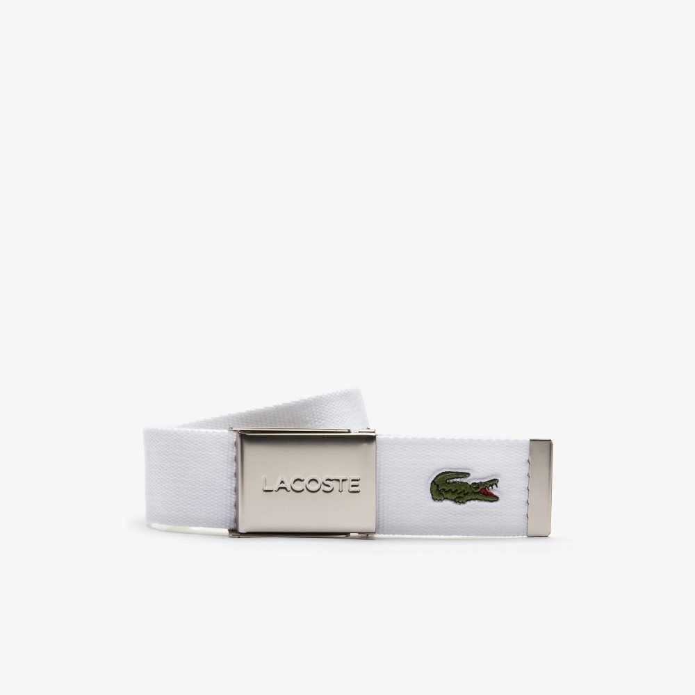 Lacoste Engraved Hebilla Woven Fabric Belt Blancas | 1874-JMKID