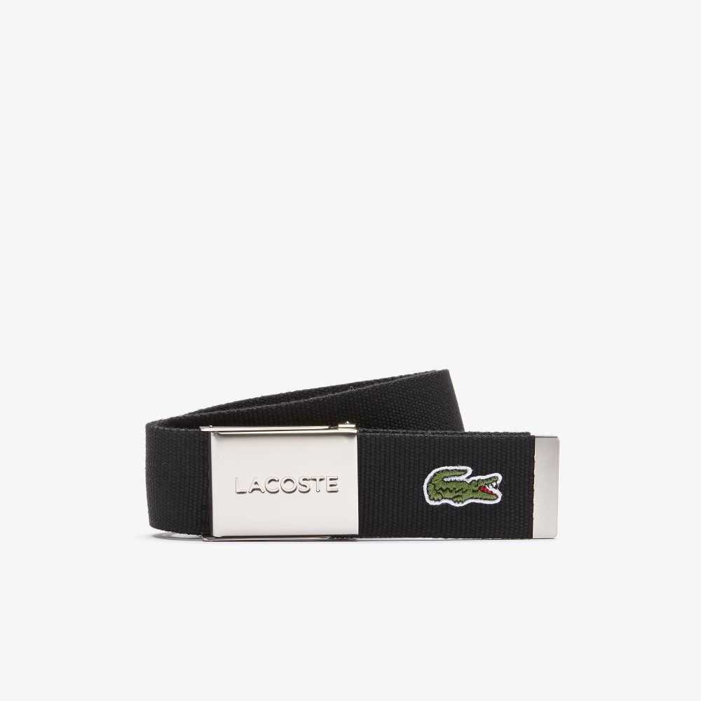 Lacoste Engraved Hebilla Woven Fabric Belt Negras | 3152-KCAPG