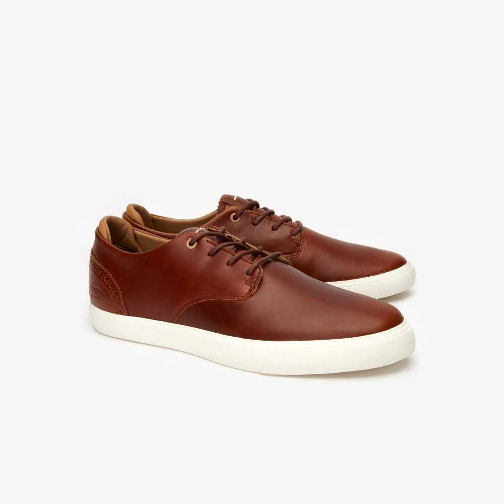 Lacoste Esparre Club Cuero Trainers Marrones Blancas | 5293-XKVRS