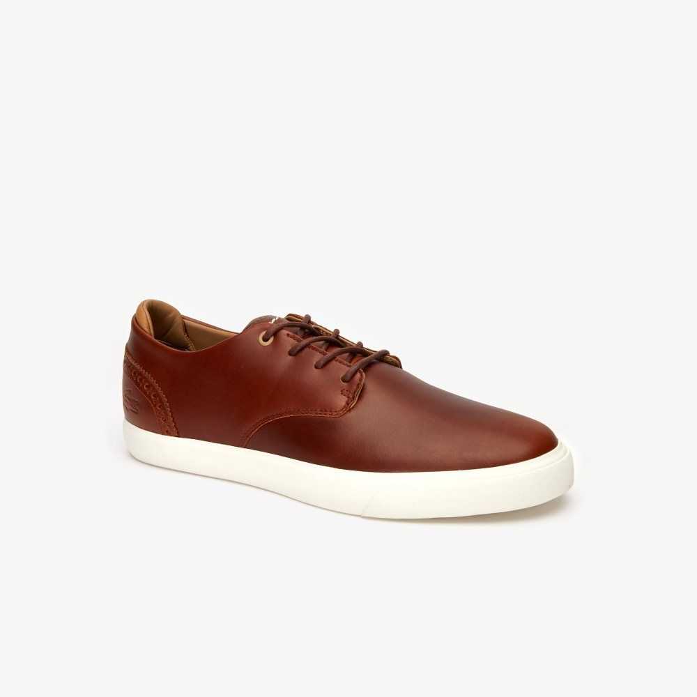 Lacoste Esparre Club Cuero Trainers Marrones Blancas | 5293-XKVRS