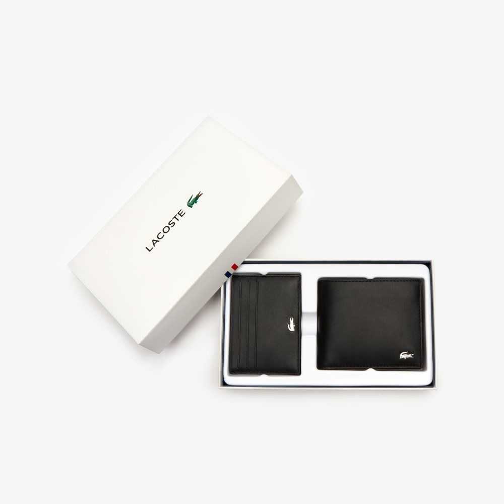 Lacoste Fitzgerald Cuero Wallet And Card Holder Set Negras | 8021-HRUTJ