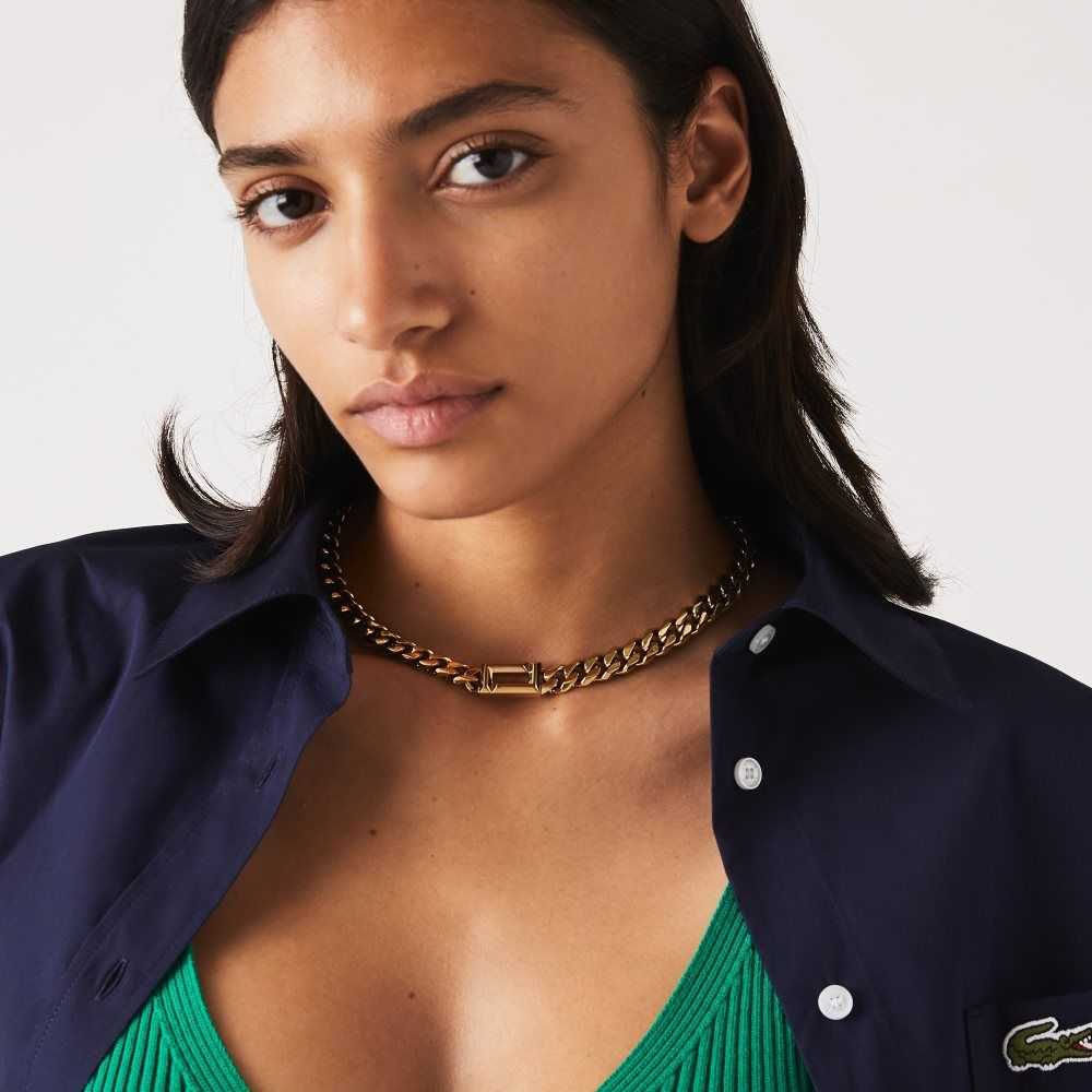 Lacoste Fundament Necklace Doradas | 8304-XPNAK