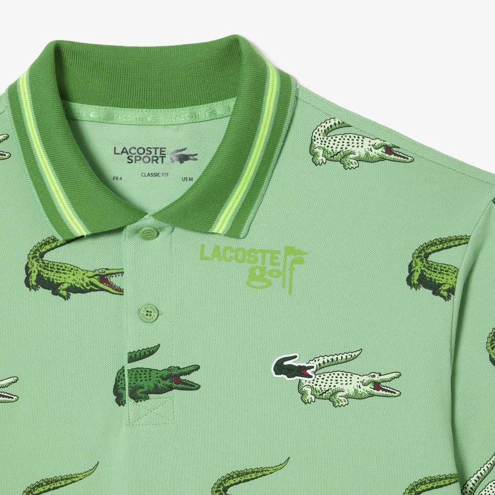 Lacoste Golf Crocodile Print Verde Amarillo | 7290-BEGAK