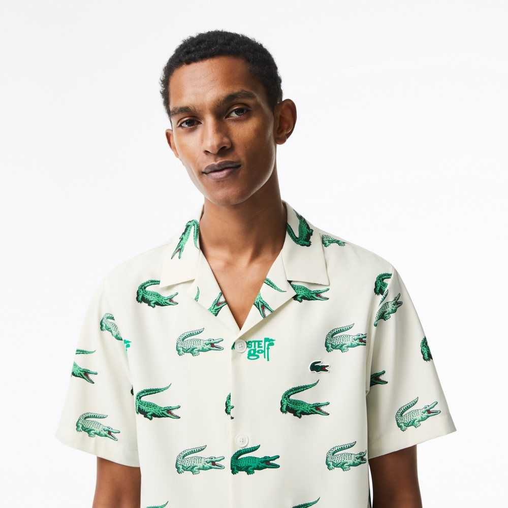 Lacoste Golf Printed Corta-Sleeve Blancas | 3725-JAMLT