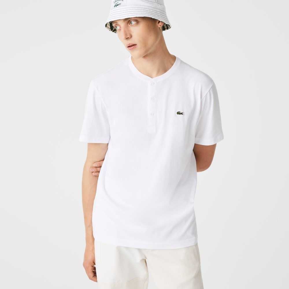 Lacoste Henley Neck Pima Algodon Jersey Blancas | 0713-DWYUX