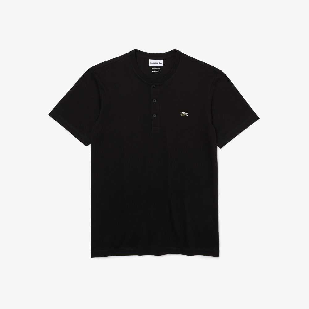 Lacoste Henley Neck Pima Algodon Jersey Negras | 8564-URLDK