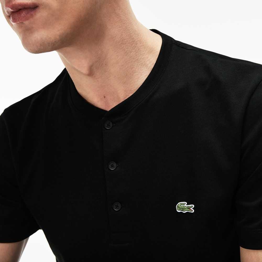 Lacoste Henley Neck Pima Algodon Jersey Negras | 8564-URLDK