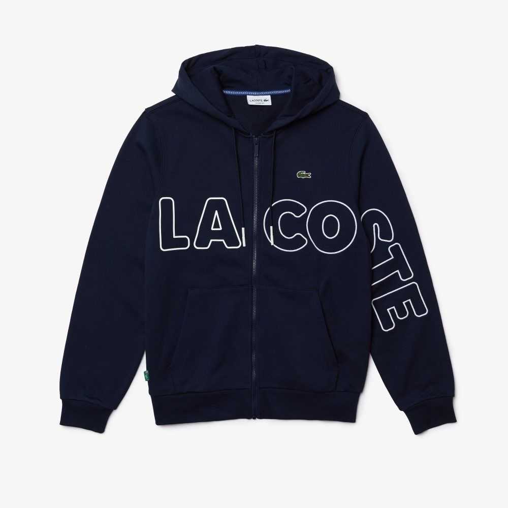 Lacoste Heritage Print Zippered Algodon Fleece Hoodie Azul Marino Azules | 1864-TVQDM