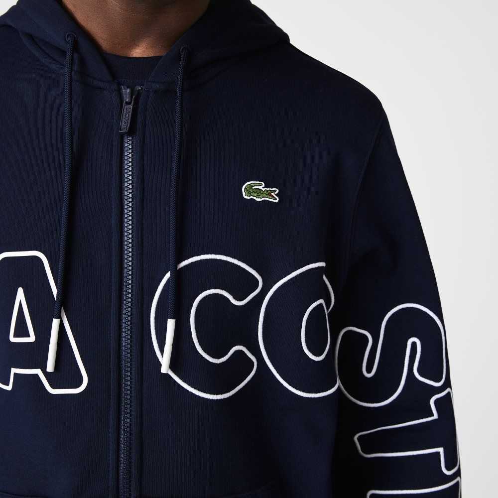 Lacoste Heritage Print Zippered Algodon Fleece Hoodie Azul Marino Azules | 1864-TVQDM