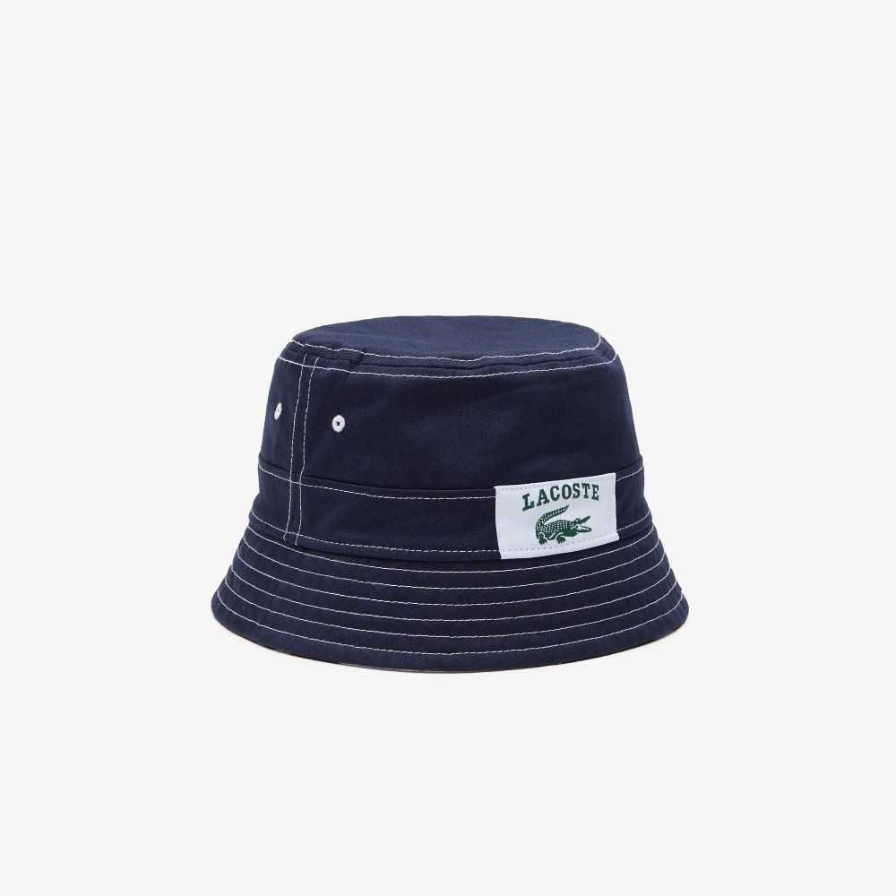 Lacoste Heritage Reversible Print Or Solid Algodon Bucket Azul Marino Azules Blancas | 9436-KYMHJ