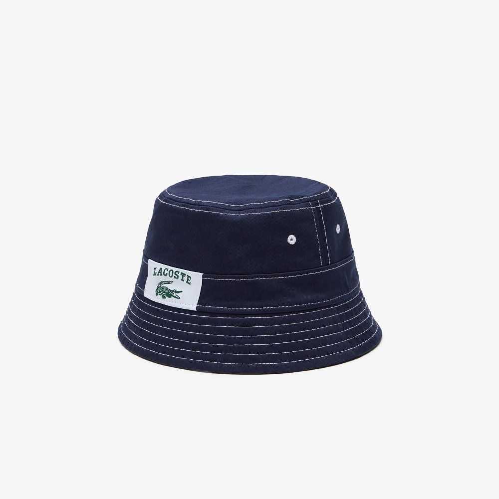 Lacoste Heritage Reversible Print Or Solid Algodon Bucket Azul Marino Azules Blancas | 9436-KYMHJ