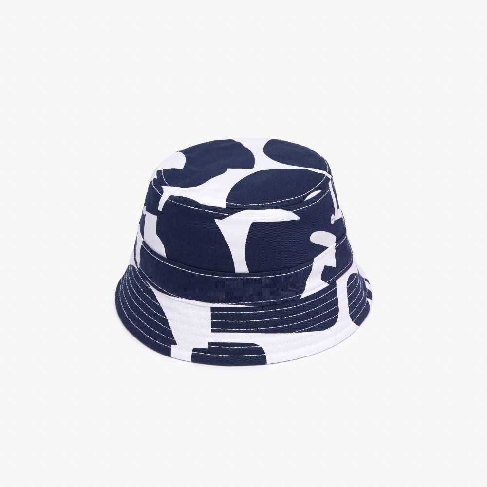 Lacoste Heritage Reversible Print Or Solid Algodon Bucket Azul Marino Azules Blancas | 9436-KYMHJ