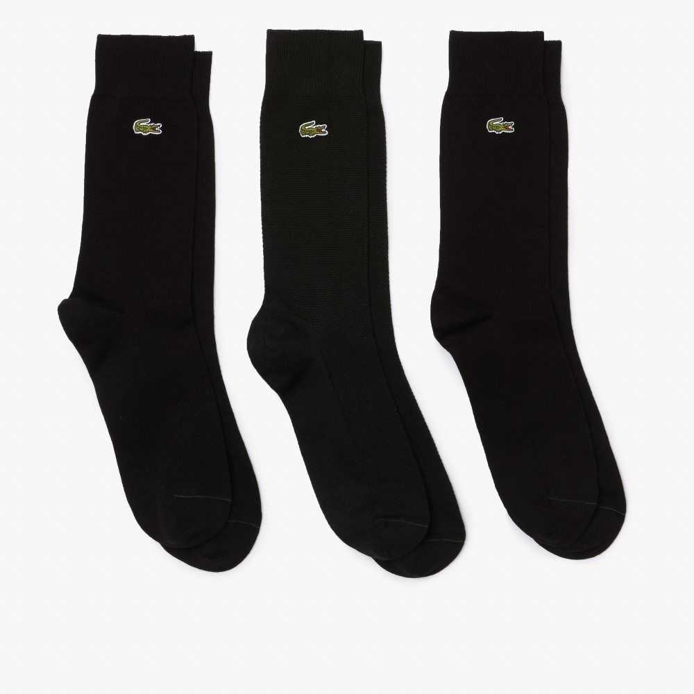 Lacoste High-Cut Algodon Pique 3-Pack Negras | 3468-ACHUK