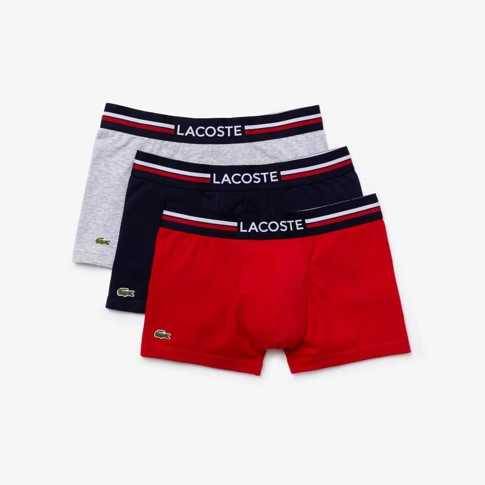 Lacoste Iconic Three-Tone Waistband Trunk 3-Pack Azul Marino Azules Gris Rojas | 8105-SDGEI