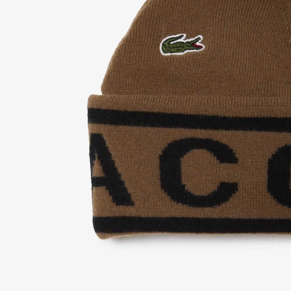 Lacoste Jacquard Knit Beanie And Scarf Gift Set Marrones Negras | 1524-RYWFN