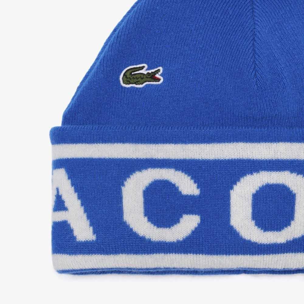 Lacoste Jacquard Knit Beanie And Scarf Gift Set Azules Blancas | 2356-TLSYB