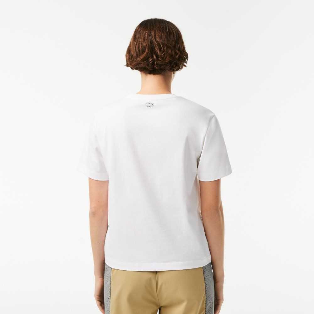 Lacoste Jersey Contrast Print T-Shirt Blancas | 6710-YRELH