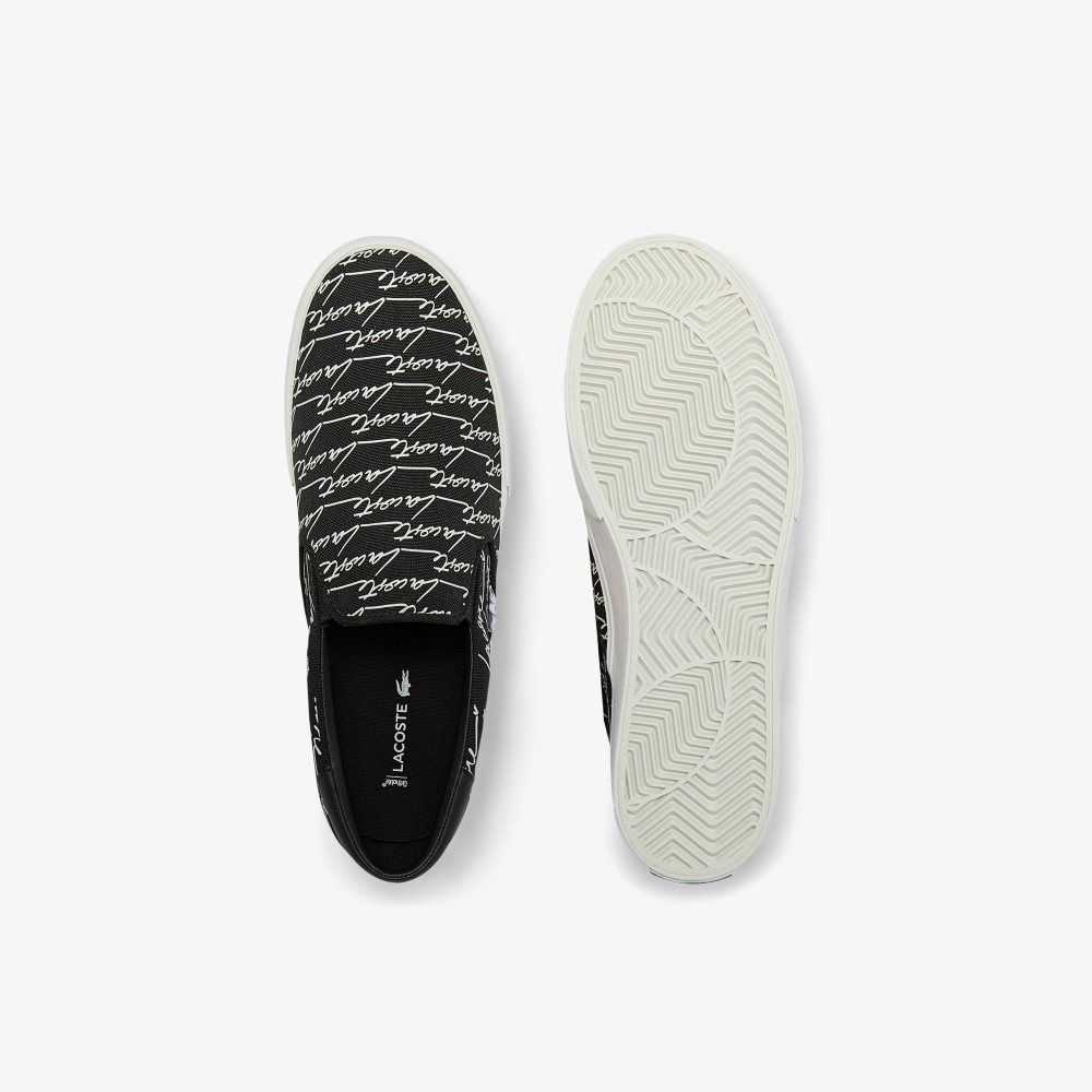 Lacoste Jump Serve Lona Slip-On Negras Blancas | 7913-AMGUC