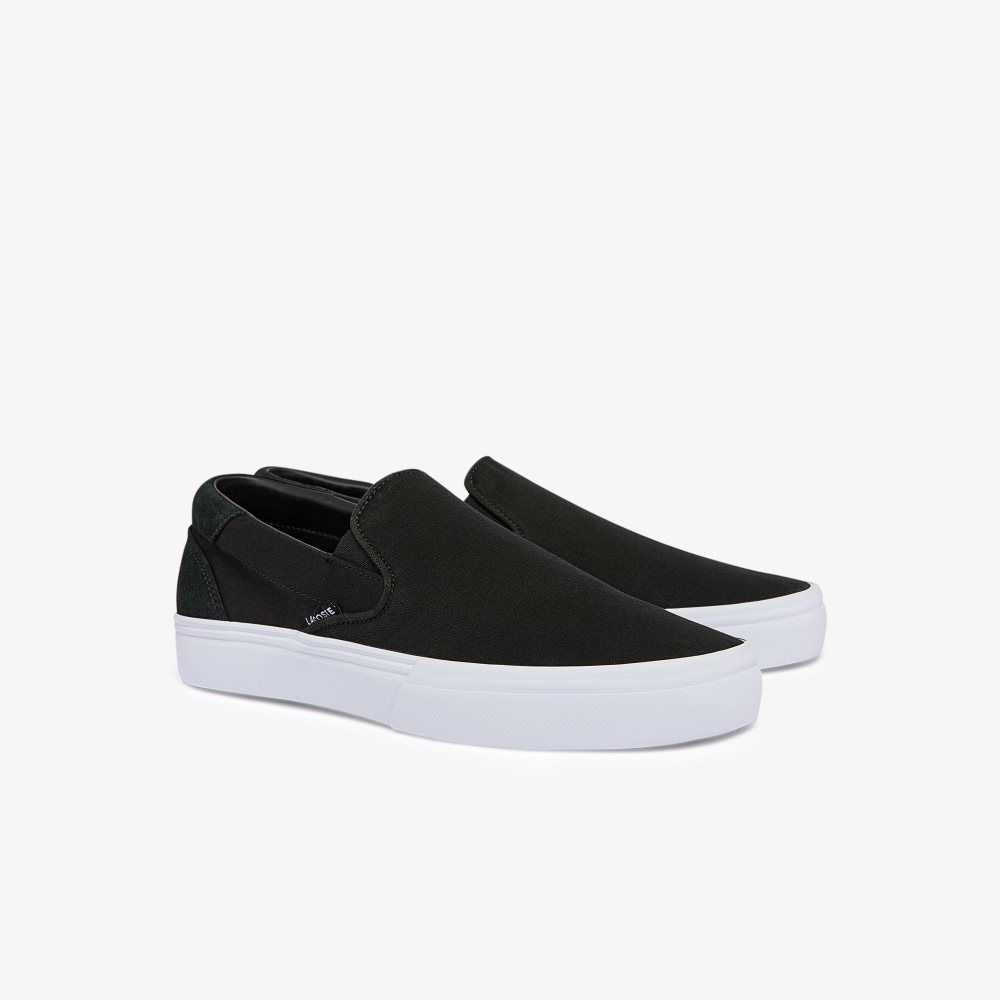 Lacoste Jump Serve Lona Slip-On Negras Blancas | 8162-LKHMD