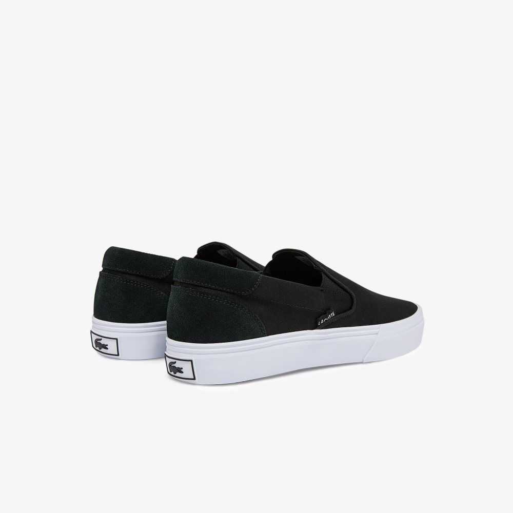 Lacoste Jump Serve Lona Slip-On Negras Blancas | 8162-LKHMD