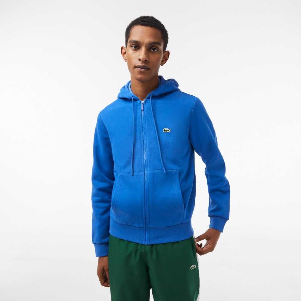 Lacoste Kangaroo Pocket Fleece Zipped Azules | 0476-SZFQC