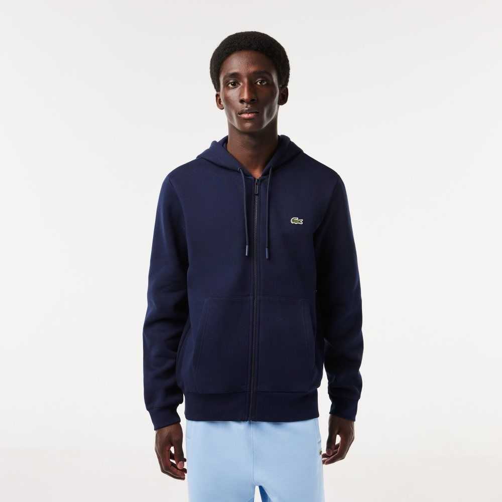 Lacoste Kangaroo Pocket Fleece Zipped Azul Marino Azules | 1043-HUYXT