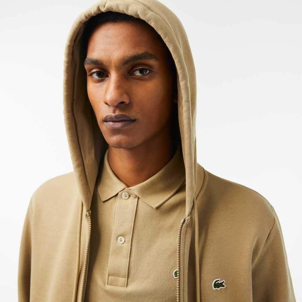 Lacoste Kangaroo Pocket Fleece Zipped Beige | 2501-RGCBI