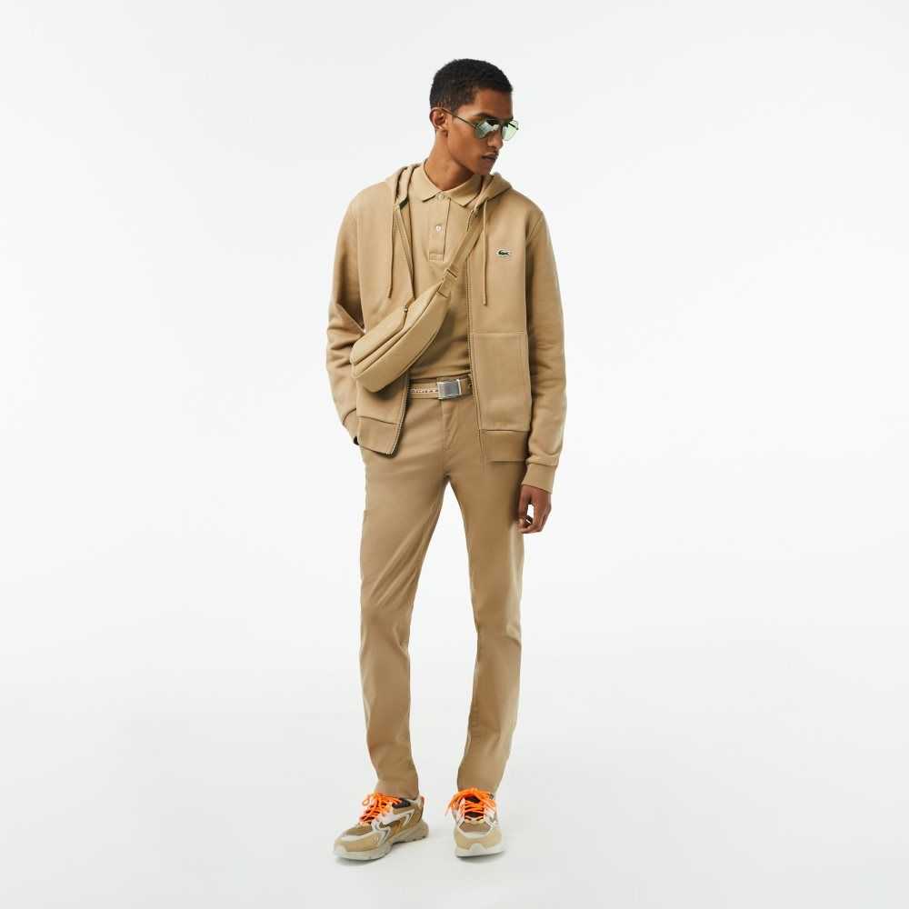 Lacoste Kangaroo Pocket Fleece Zipped Beige | 2501-RGCBI