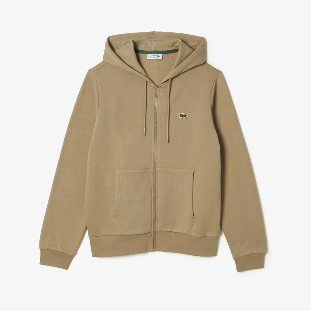 Lacoste Kangaroo Pocket Fleece Zipped Beige | 2501-RGCBI