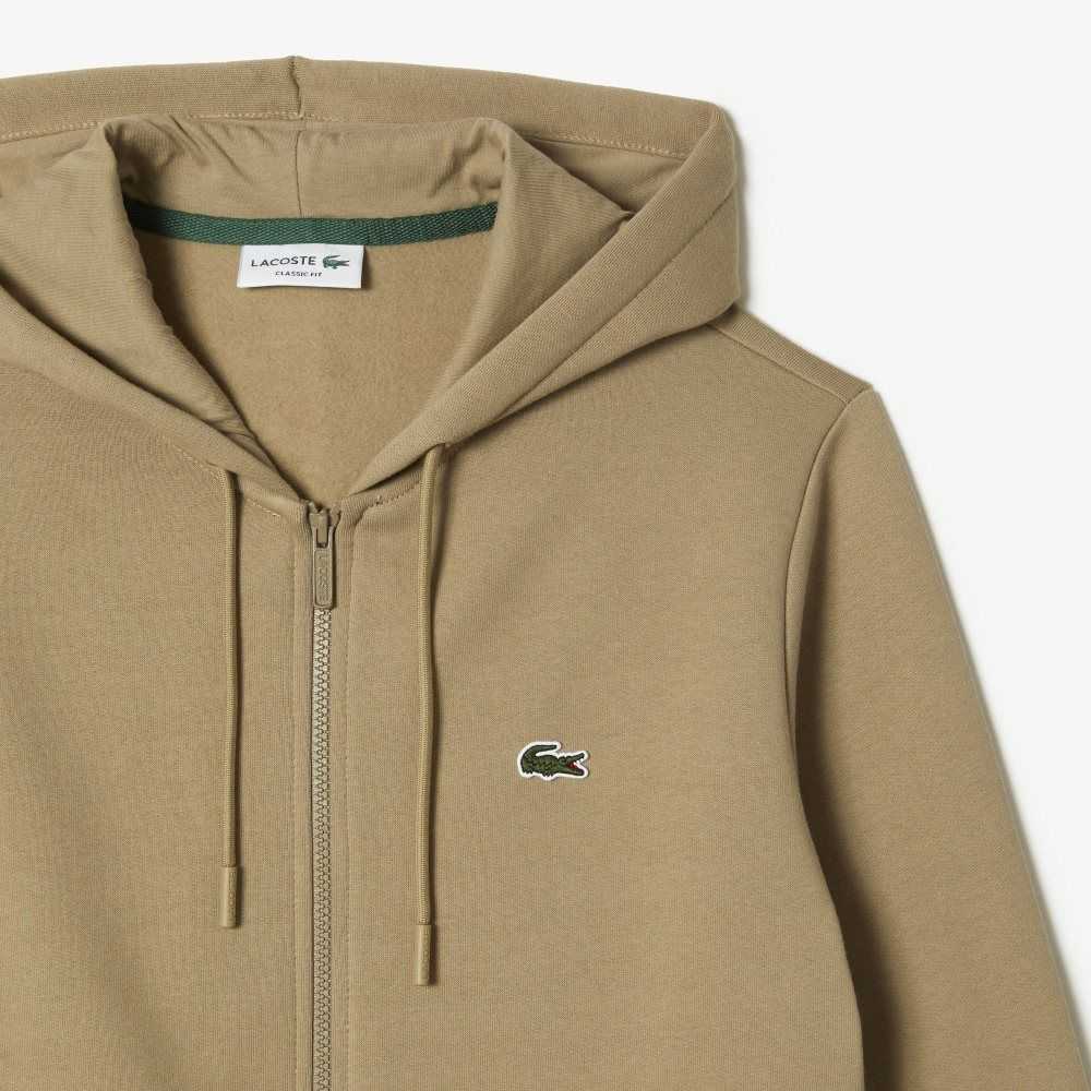 Lacoste Kangaroo Pocket Fleece Zipped Beige | 2501-RGCBI