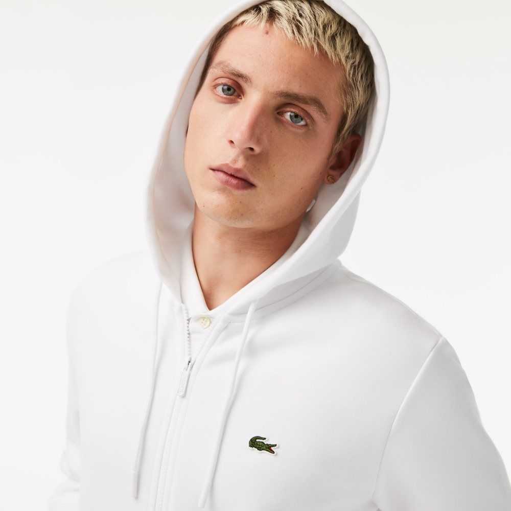 Lacoste Kangaroo Pocket Fleece Zipped Blancas | 2943-NAUDG