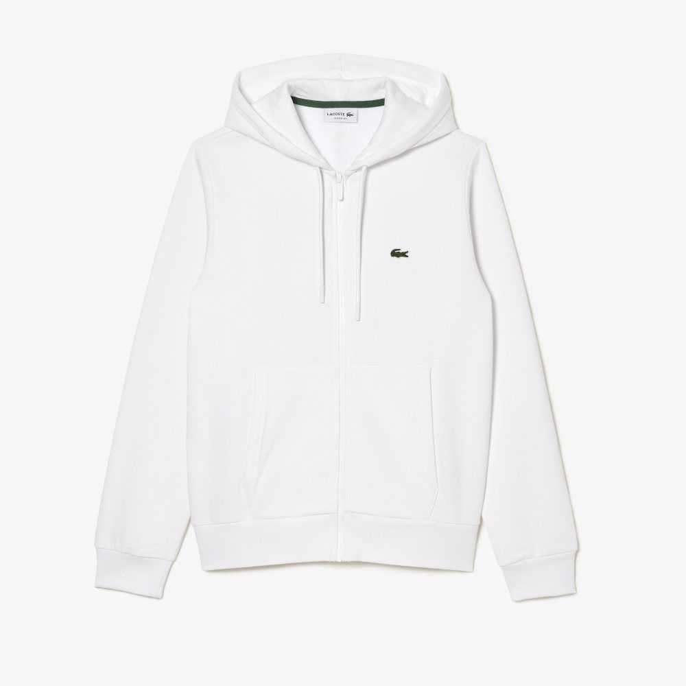 Lacoste Kangaroo Pocket Fleece Zipped Blancas | 2943-NAUDG