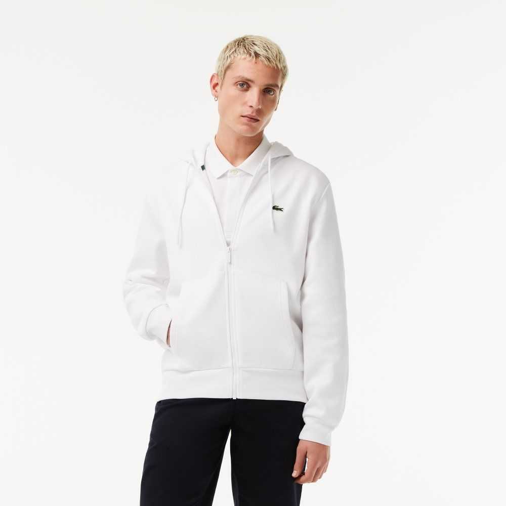 Lacoste Kangaroo Pocket Fleece Zipped Blancas | 2943-NAUDG