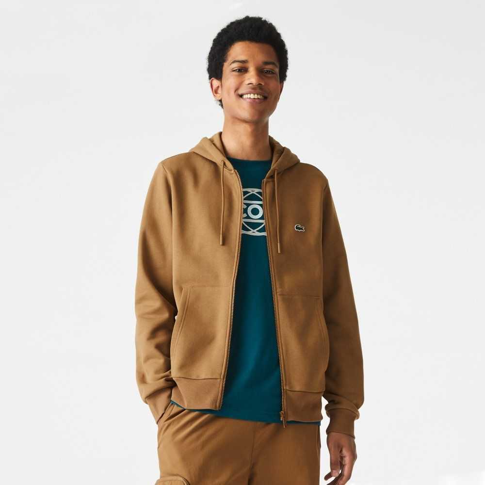 Lacoste Kangaroo Pocket Fleece Zipped Marrones | 8975-WJMDB