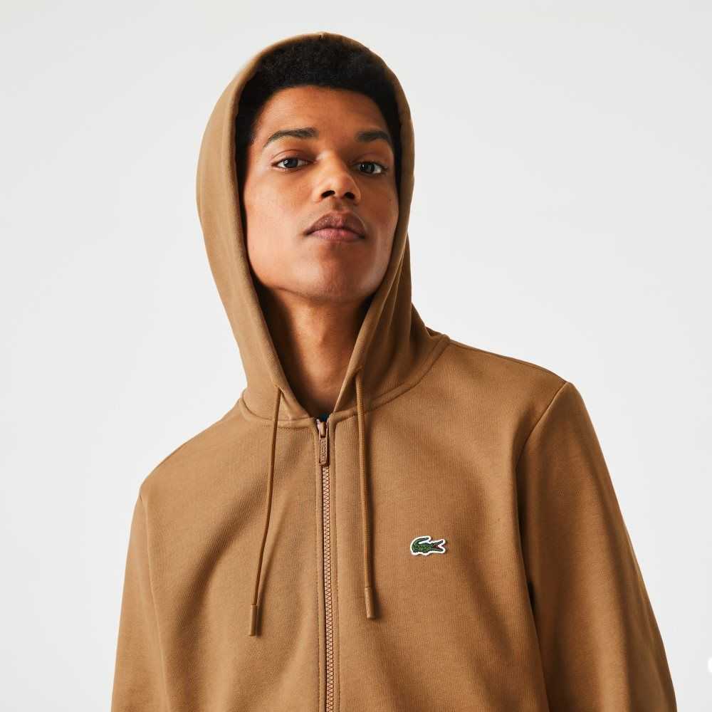 Lacoste Kangaroo Pocket Fleece Zipped Marrones | 8975-WJMDB